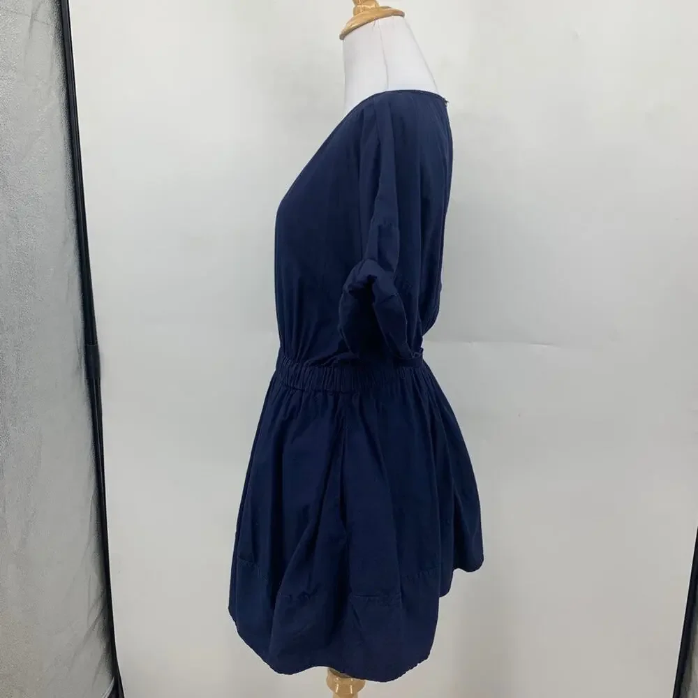 Free People Dress Women S Small Navy Cuffed Short Sleeve Keyhole Back Lined Mini